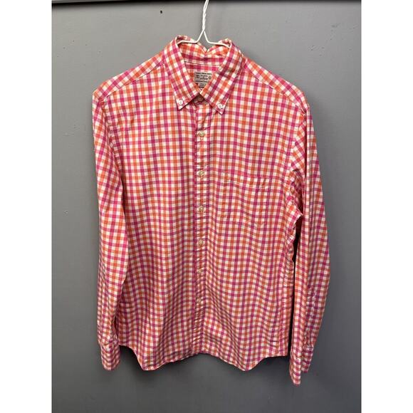J Crew Tailored by J. Crew Mens Small Cotton Pink Orange White Plaid‎ LS Shirt - Picture 1 of 6